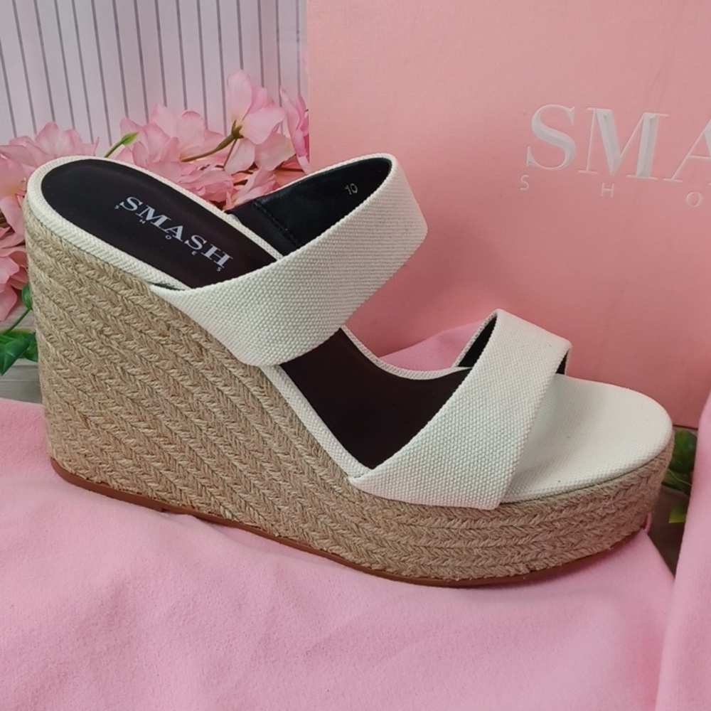SMASH Shoes Women's Luna Two-Strap Slide Espadrille Wedge Sandals NIB - Picture 4 of 12